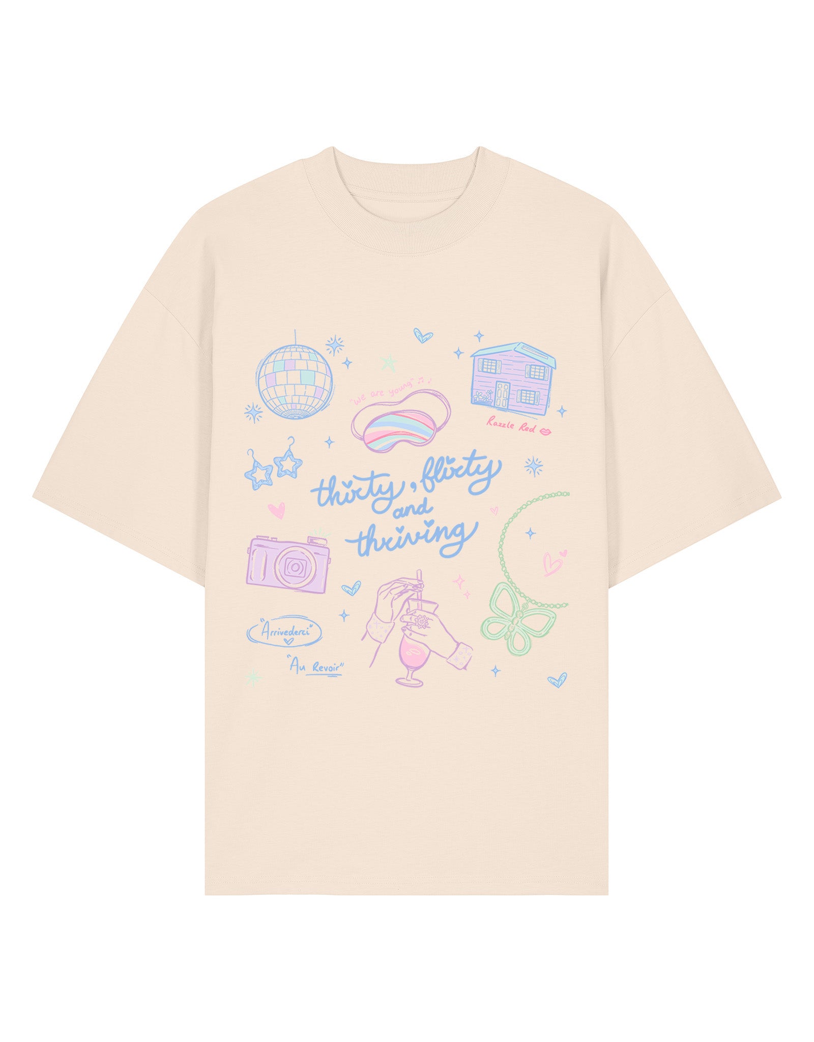 Thirty, Flirty & Thriving Printed Oversized Organic Cotton Tee