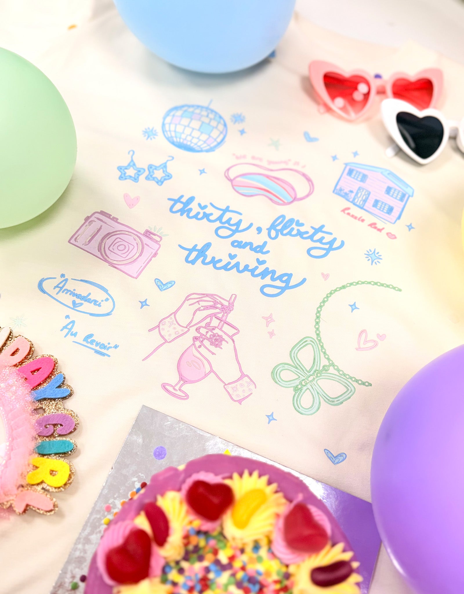 Thirty, Flirty & Thriving Printed Oversized Organic Cotton Tee