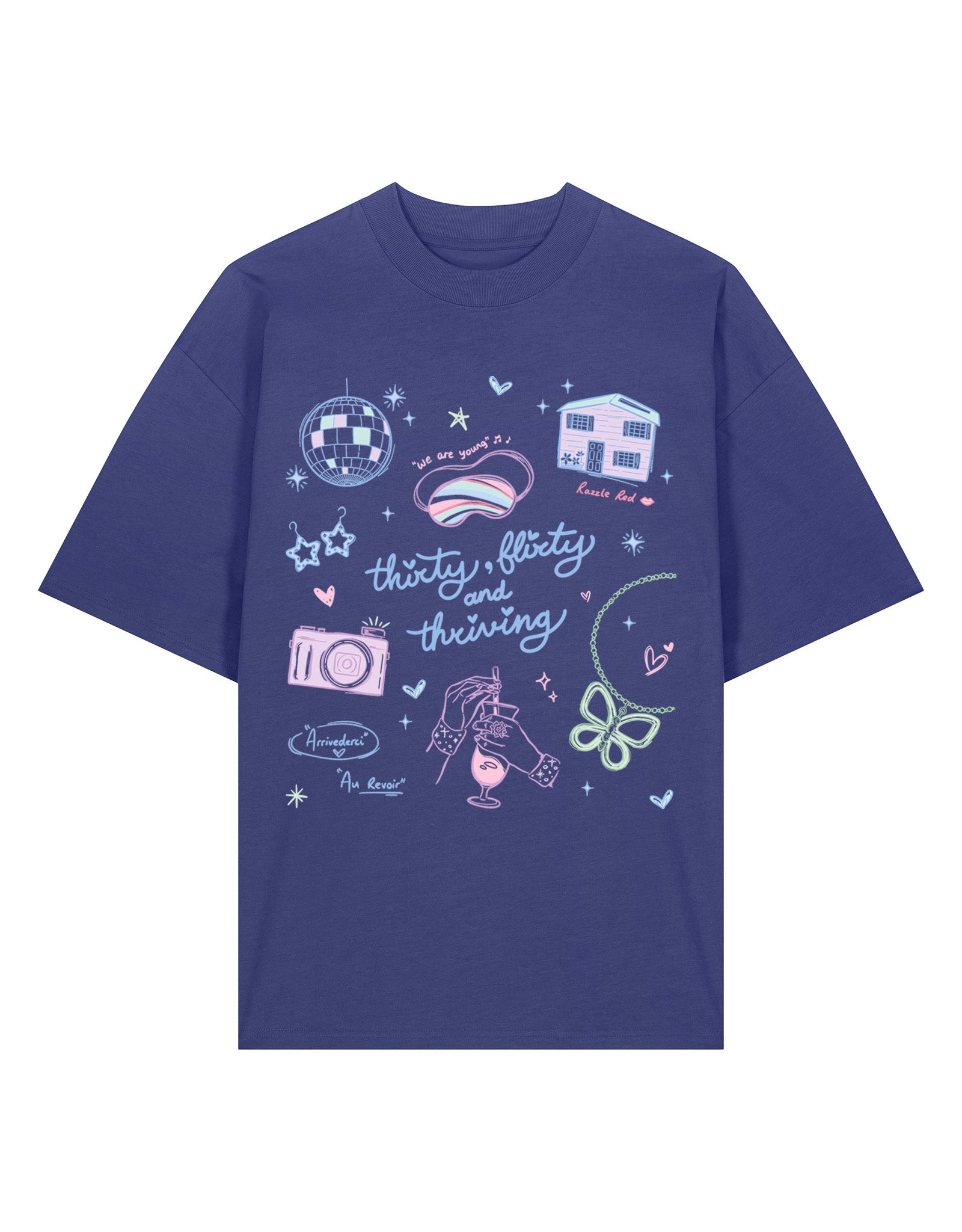 Thirty, Flirty & Thriving Printed Oversized Organic Cotton Tee