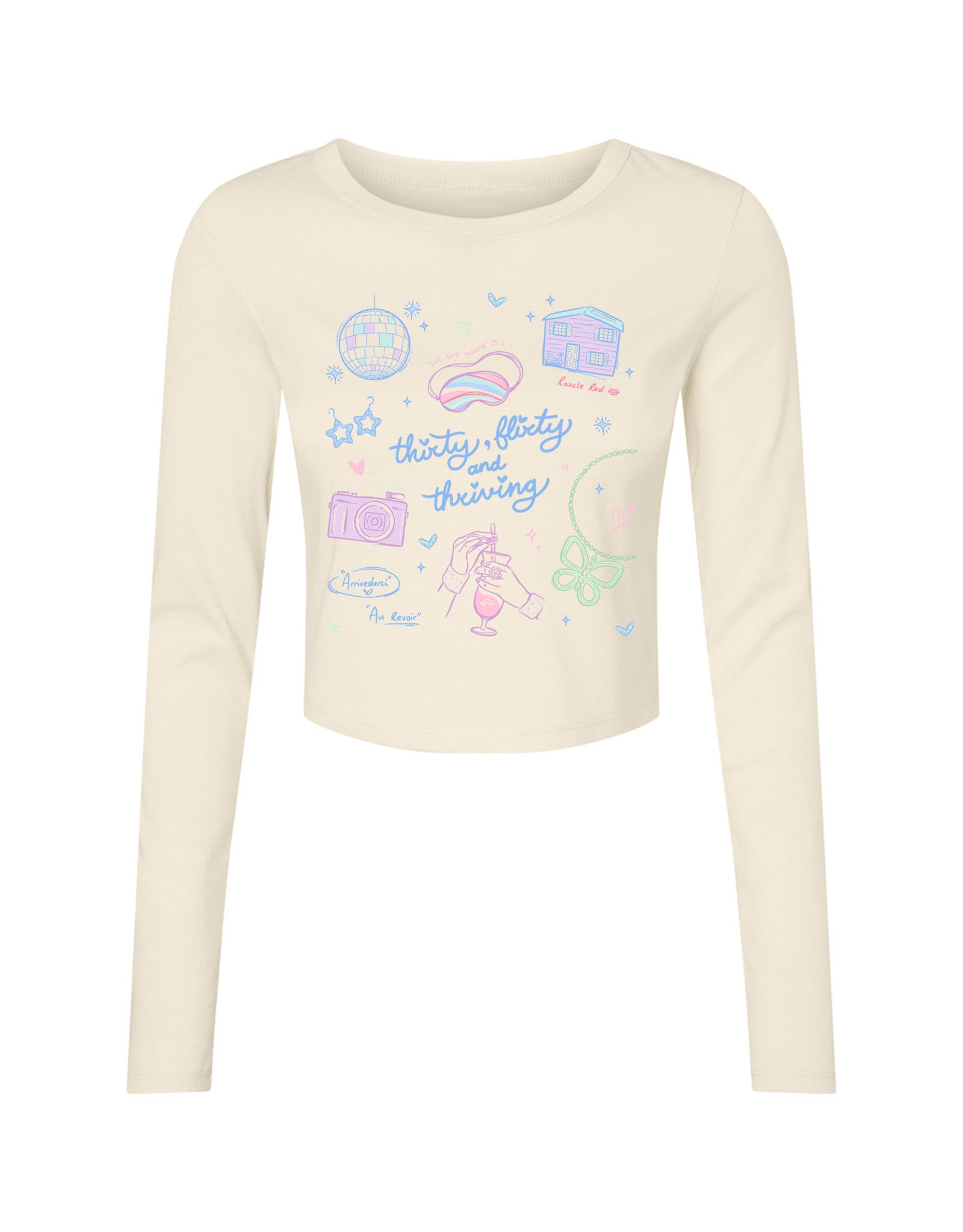 Thirty, Flirty & Thriving Printed Micro Rib Long Sleeved Tee