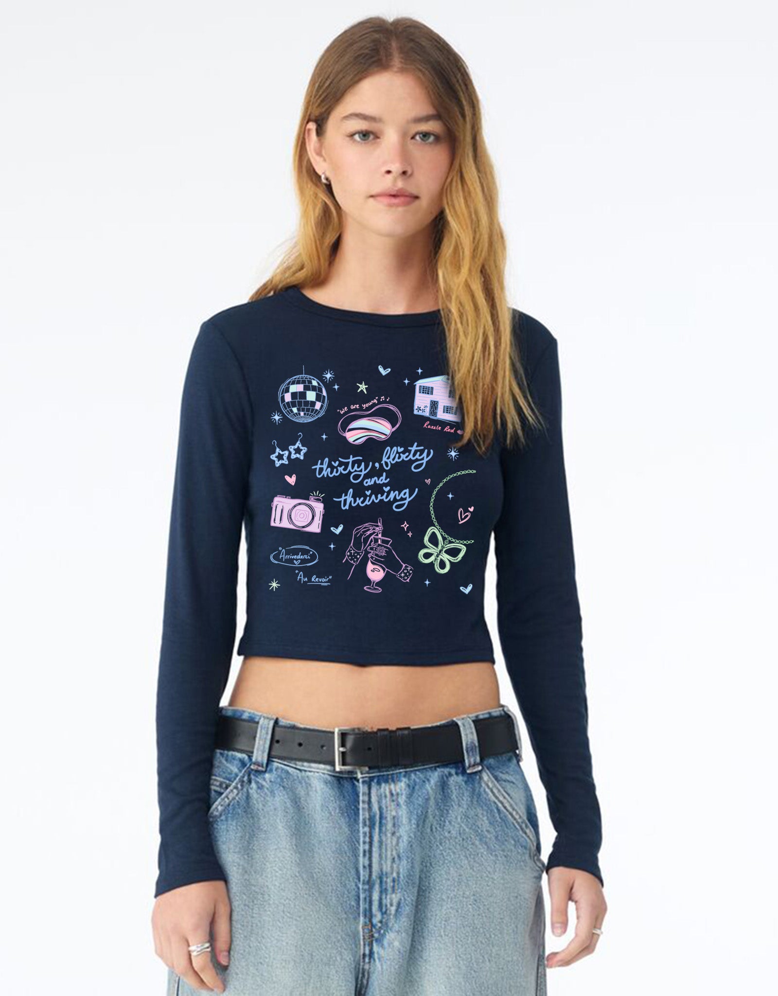 Thirty, Flirty & Thriving Printed Micro Rib Long Sleeved Tee