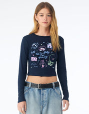 Thirty, Flirty & Thriving Printed Micro Rib Long Sleeved Tee