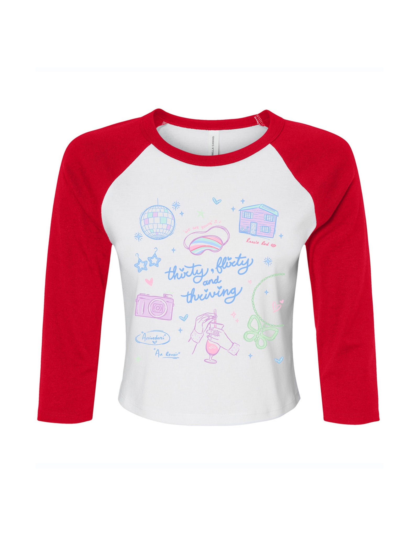 Thirty, Flirty & Thriving Printed Micro Rib 3/4 Sleeve Tee