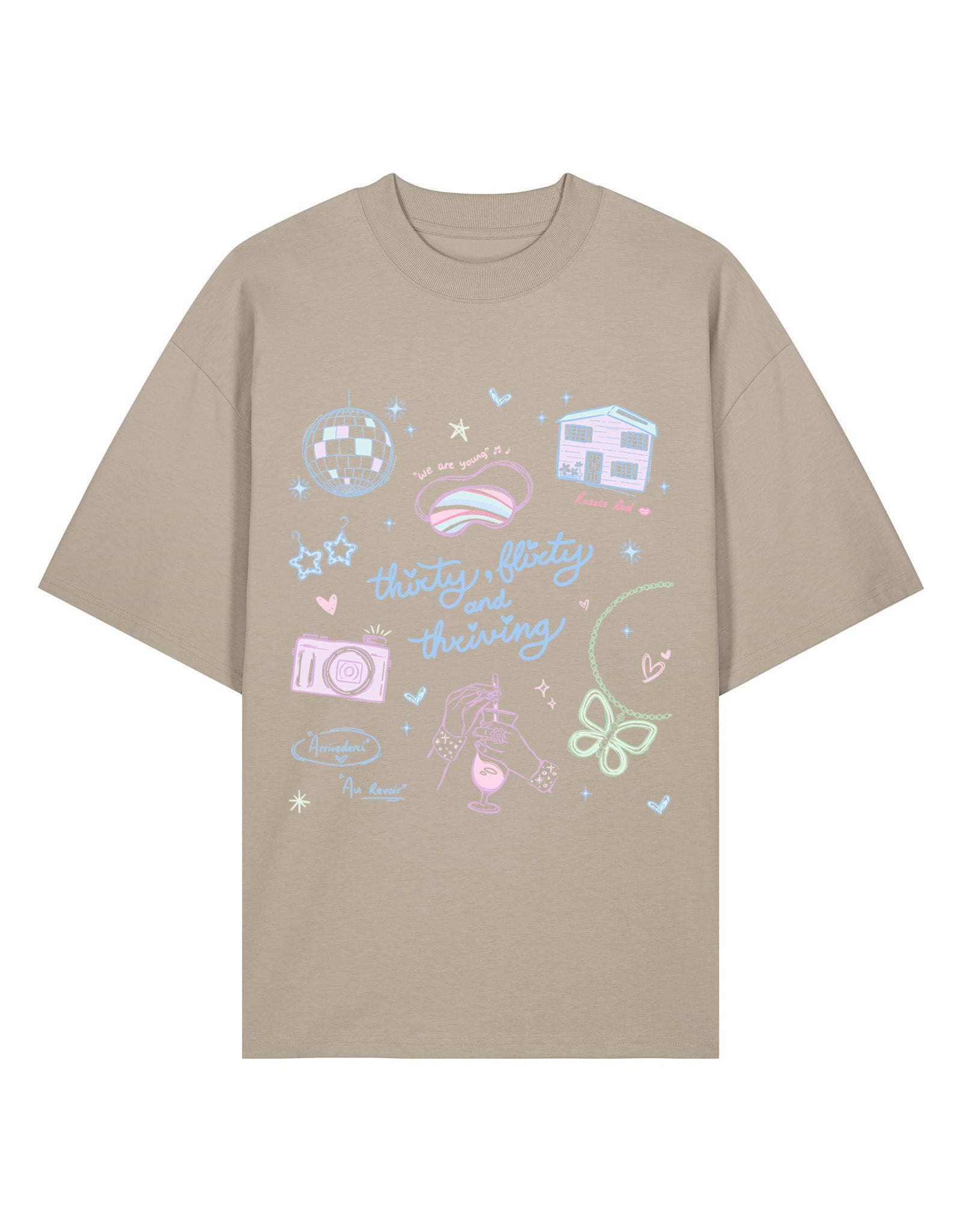 Thirty, Flirty & Thriving Printed Oversized Organic Cotton Tee