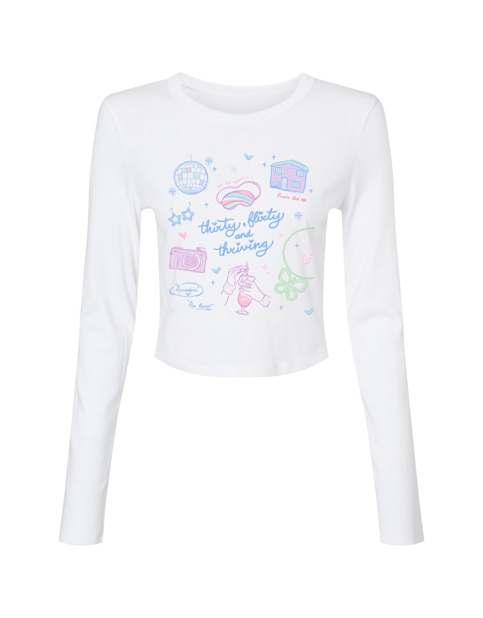 Thirty, Flirty & Thriving Printed Micro Rib Long Sleeved Tee