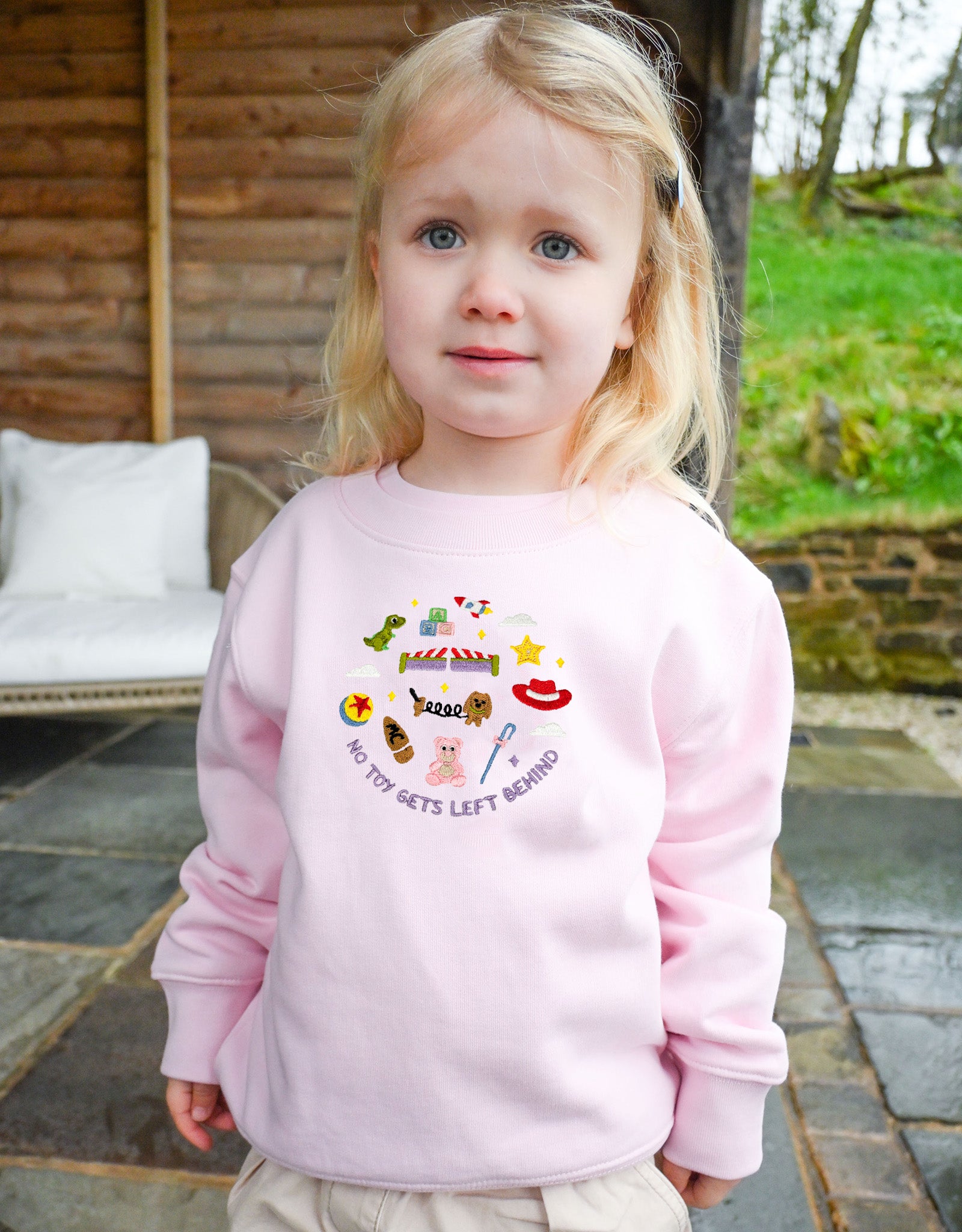 No Toys Left Behind Embroidered Organic Cotton Childrens Sweatshirt