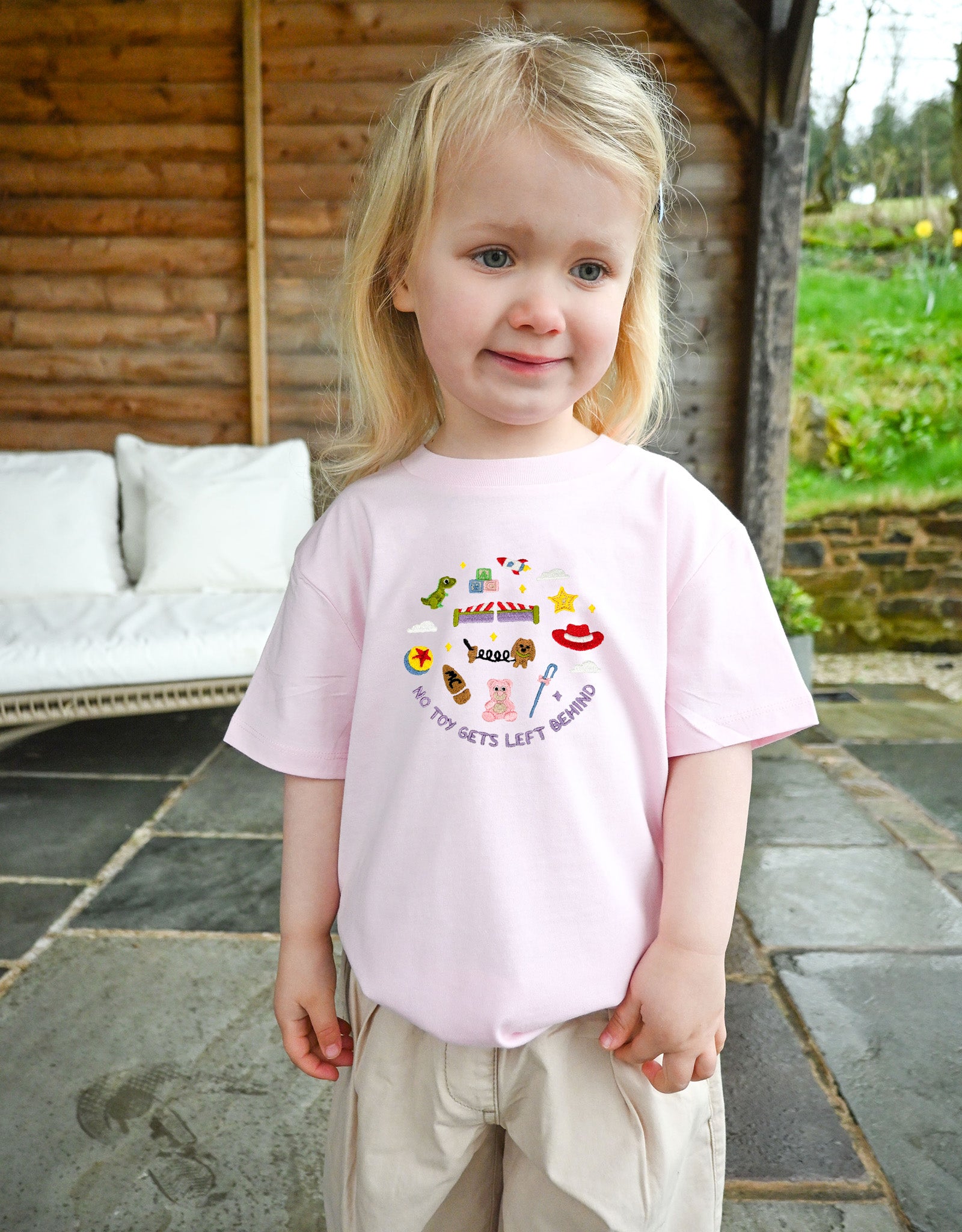 No Toys Left Behind Embroidered Organic Cotton Childrens T-Shirt