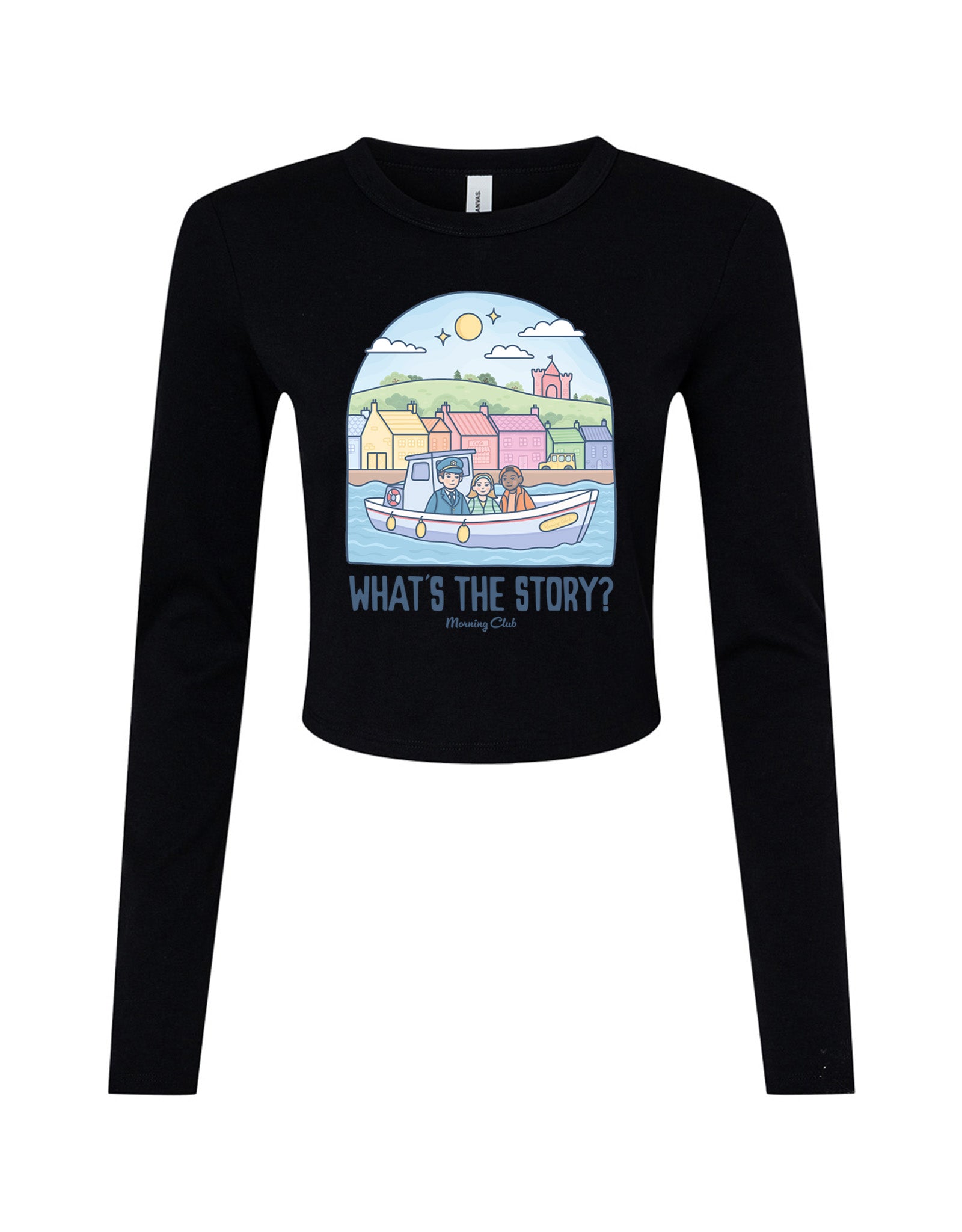 What's The Story Printed Micro Rib Long Sleeved Tee