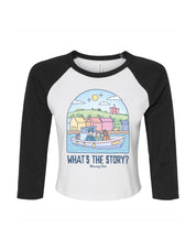 What's The Story Printed Micro Rib 3/4 Sleeve Tee