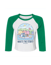 What's The Story Printed Micro Rib 3/4 Sleeve Tee