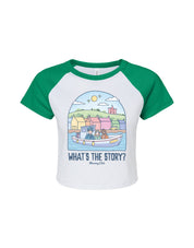 What's The Story Printed Micro Rib Raglan Baby Tee