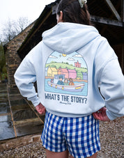 What's The Story Printed Boxy Organic Cotton Zip Hoodie