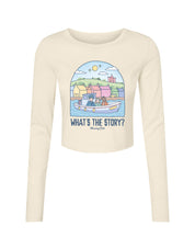 What's The Story Printed Micro Rib Long Sleeved Tee