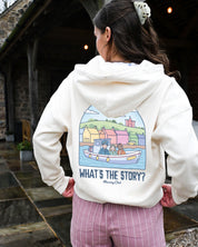 What's The Story Printed Boxy Organic Cotton Zip Hoodie