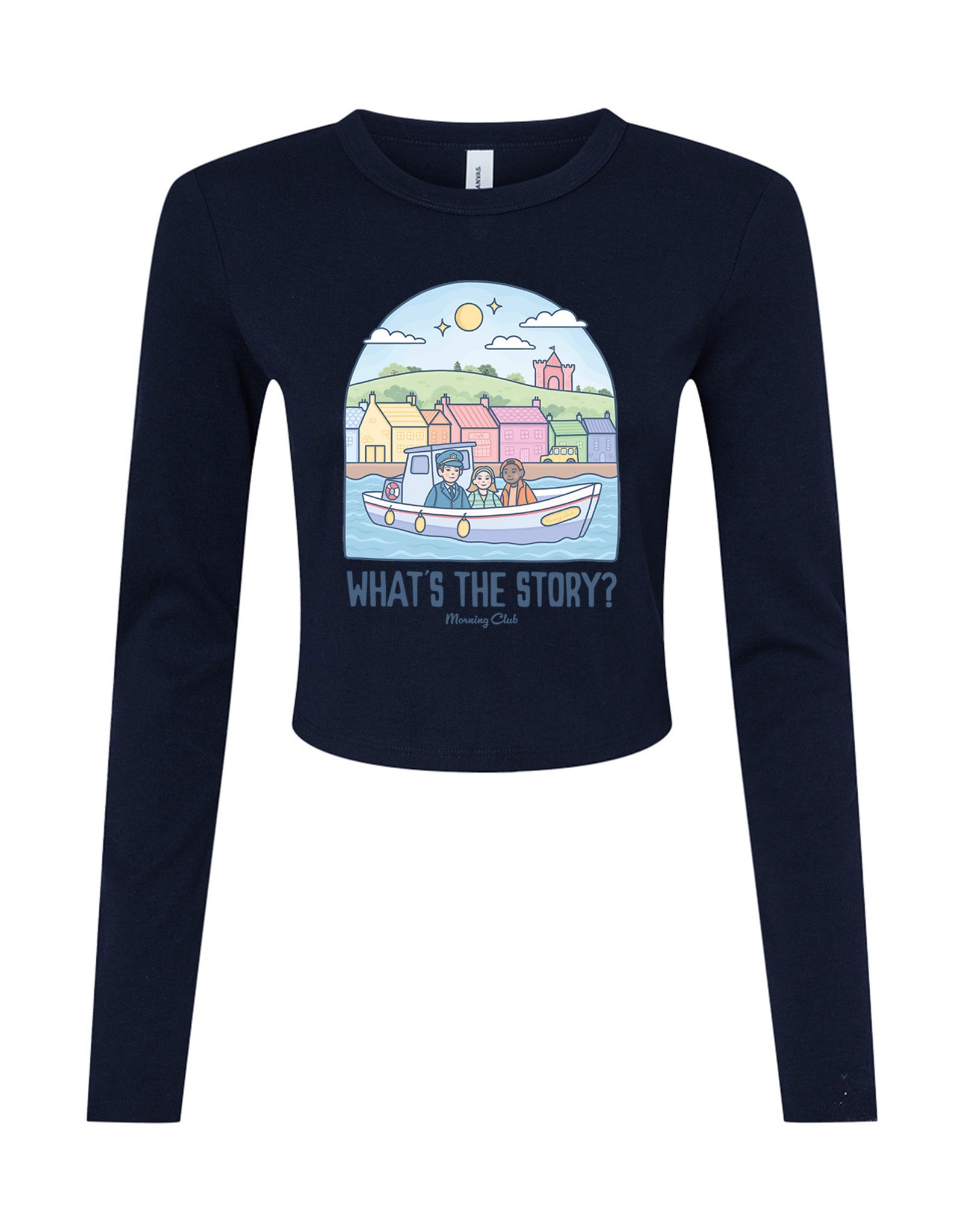 What's The Story Printed Micro Rib Long Sleeved Tee