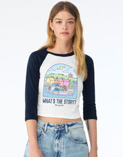 What's The Story Printed Micro Rib 3/4 Sleeve Tee