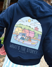 What's The Story Printed Boxy Organic Cotton Zip Hoodie