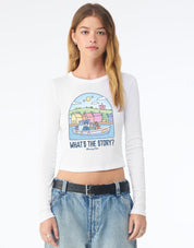 What's The Story Printed Micro Rib Long Sleeved Tee