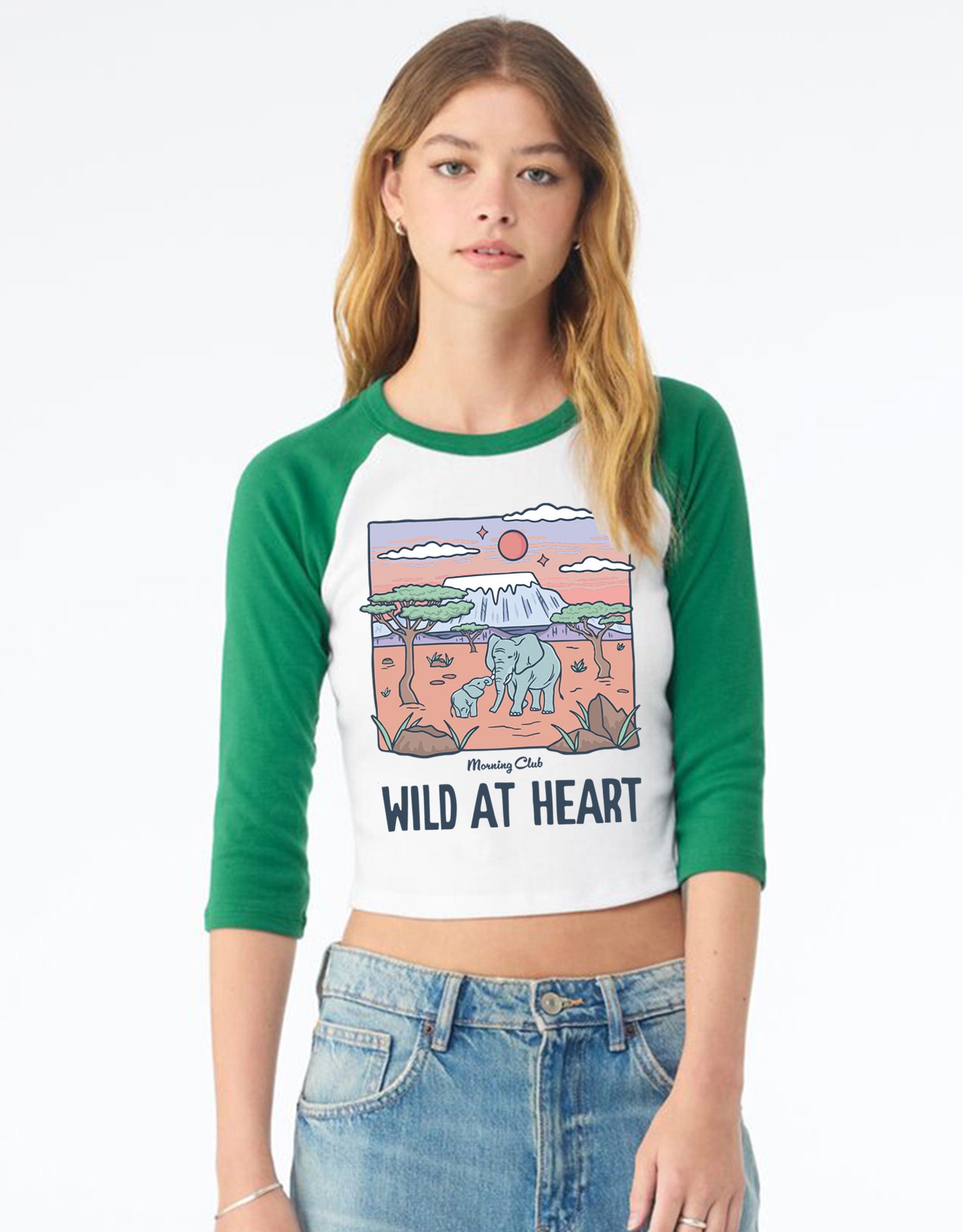 Wild At Heart Printed Micro Rib 3/4 Sleeve Tee