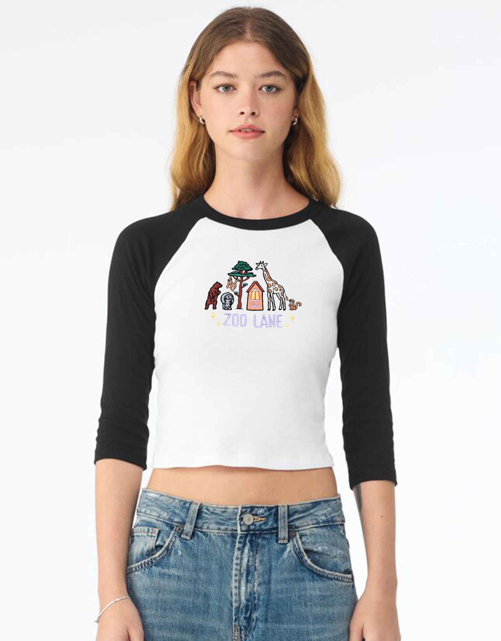 Zoo Lane Embroidered Micro Rib 3/4 Sleeve Tee