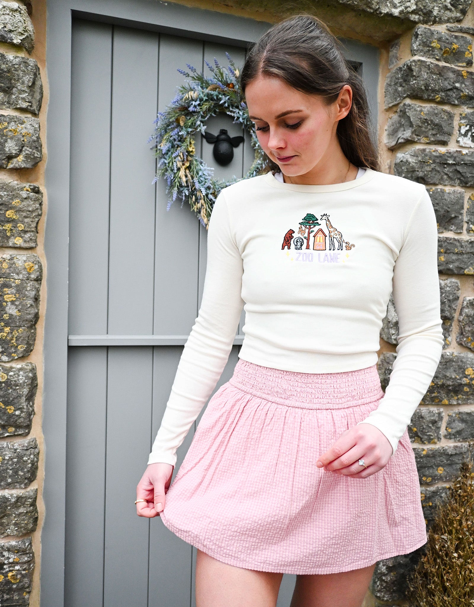 Zoo Lane Embroidered Micro Rib Long Sleeved Tee