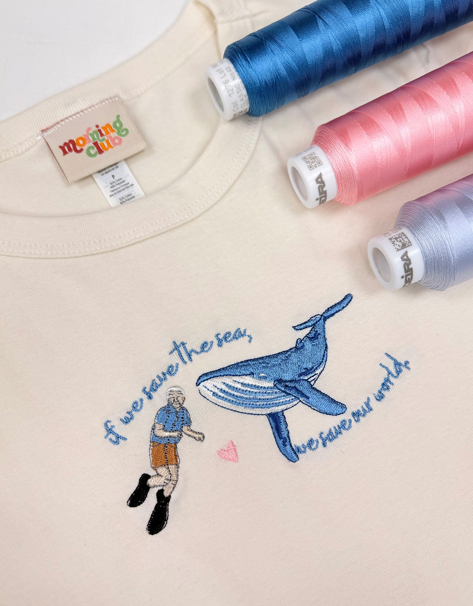 Save The Sea Embroidered Micro Rib Baby Tee