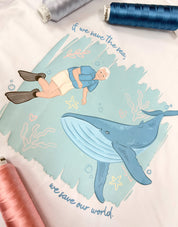 Save The Sea Printed Micro Rib 3/4 Sleeve Tee